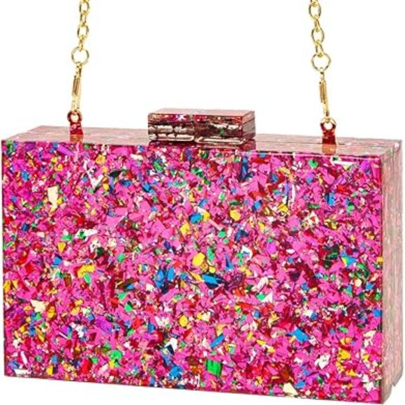 Multi color Pink Acrylic Clutch Box Purse New